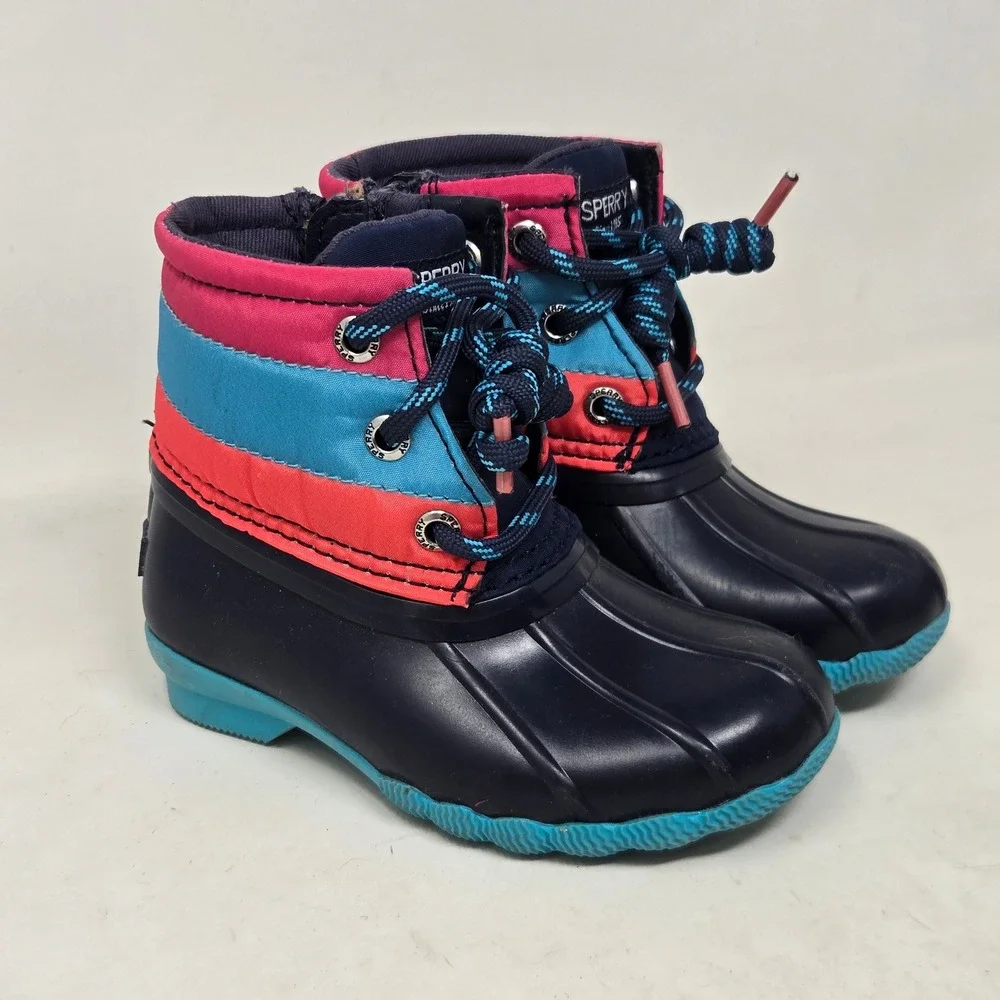 Sperry Toddler Saltwater Duck Boots Navy Pink Blue STL166417 Size 6M